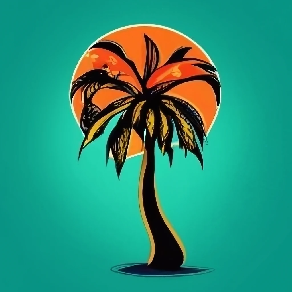 palm tree with sun tattoo idea 