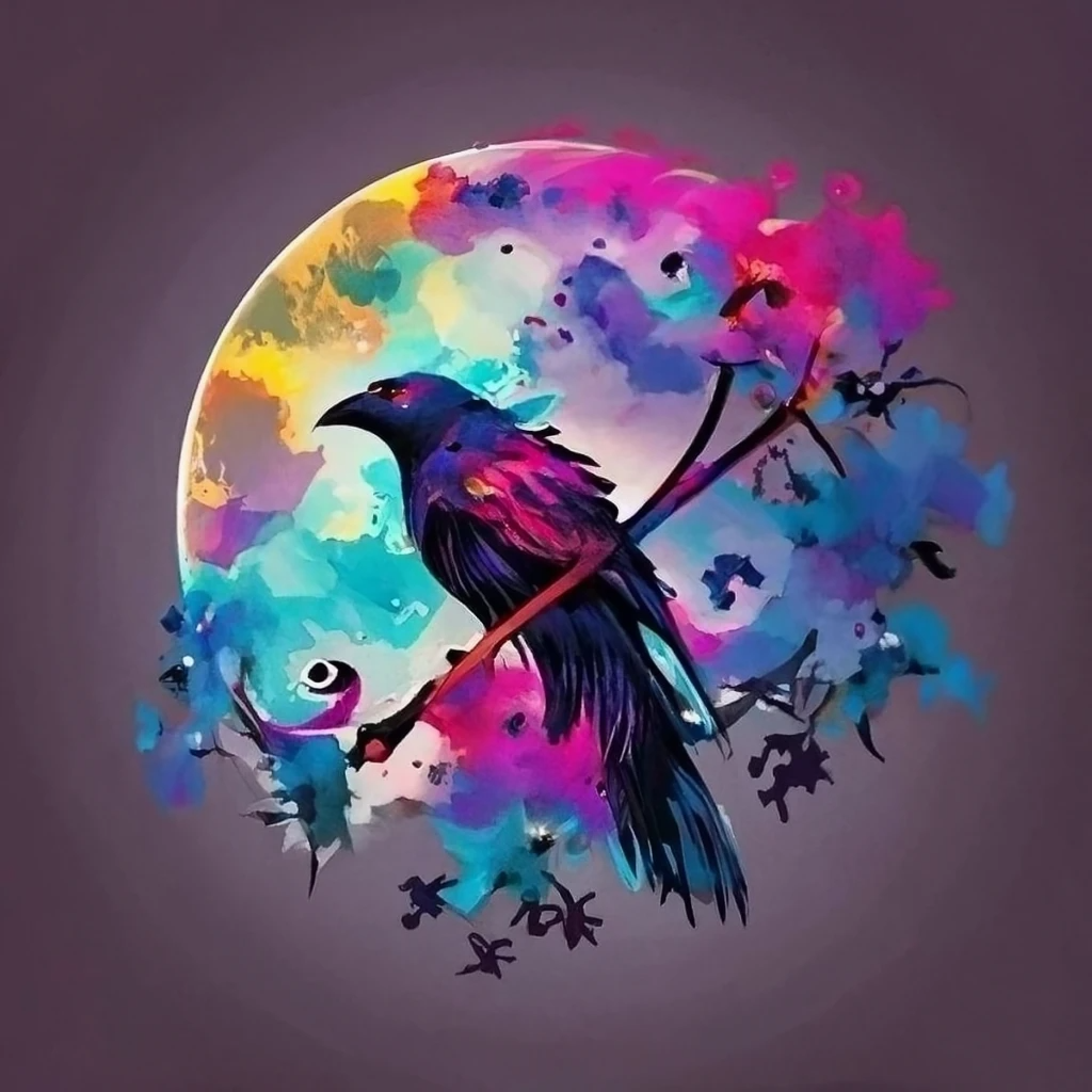 raven tattoo design in a watercolor style